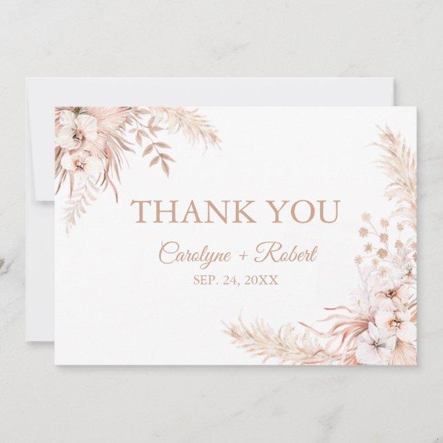 Carte De Remerciements Boho Pampas Grass Mariage Floral (Devant)