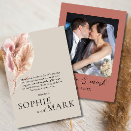 Carte De Remerciements Boho Pampas Grass Minimaliste Avec Mariage Photo