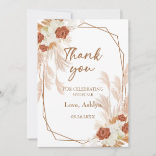 Carte De Remerciements Boho Pampas Herbe Élégante Bridal Brunch Terracott