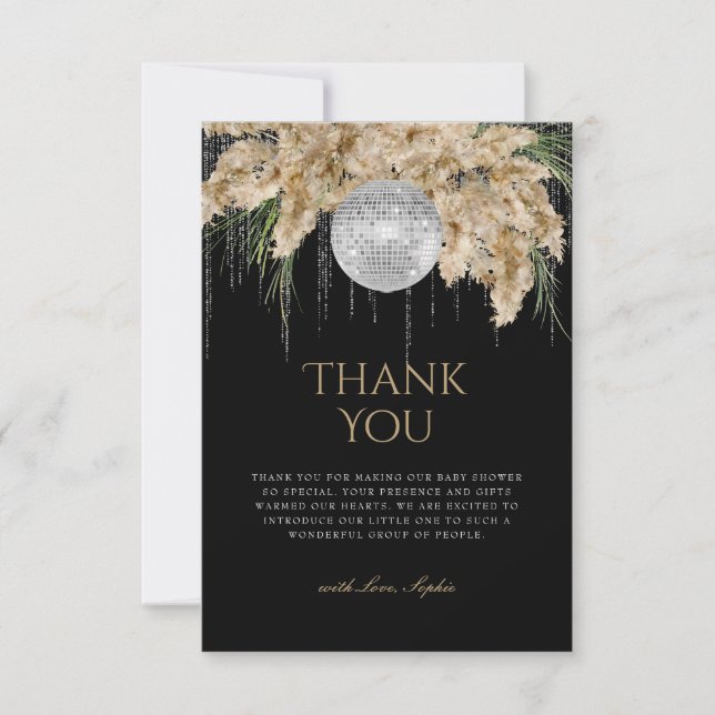 Carte De Remerciements Boho Papmas Grass Disco Ball Black Baby Shower (Devant)