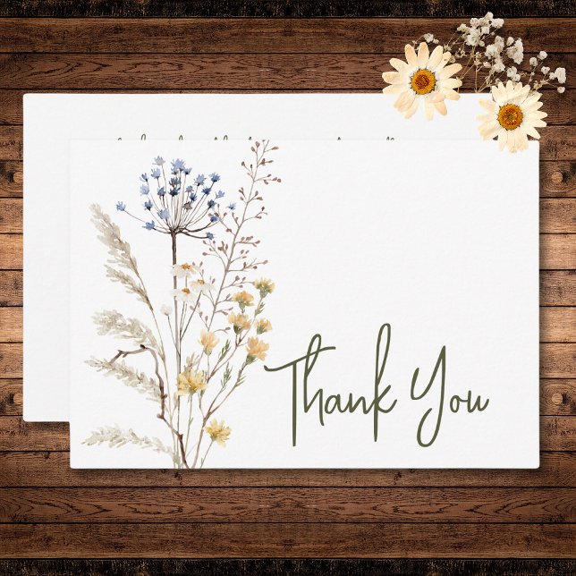 Carte De Remerciements Boho Pastel Fleur sauvage Moderne Floral Mariage (Boho Pastel Wildflowers Modern Floral Wedding Thank You Card)