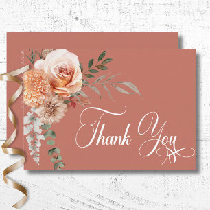 Carte De Remerciements Boho Peach & Rust Floral Rust Mariage
