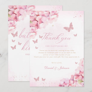 Carte De Remerciements Boho Pink Butterfly embrasse Floral Girl Baby show