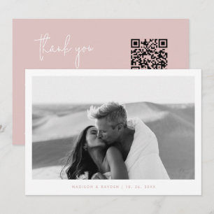 Carte De Remerciements Boho Pink Simple Photo QR Code Mariage