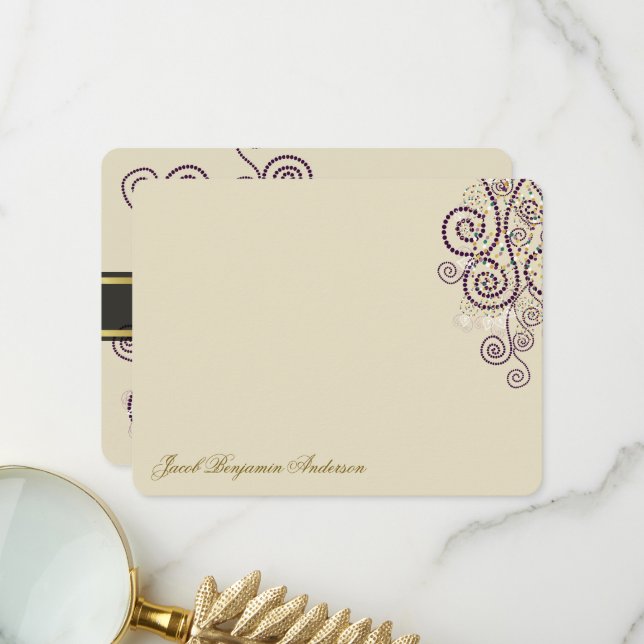 Carte De Remerciements Boho Purple Dots & Spirales Elégant Bar/Bat mitzva (Devant/Arrière en situation)