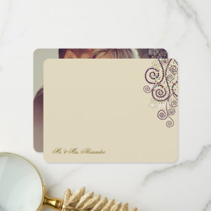 Carte De Remerciements Boho Purple Dots & Spirales Élégant Mariage Photo