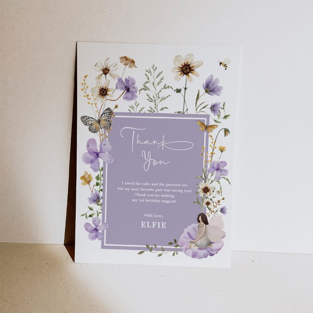 Carte De Remerciements Boho Purple Fairy Fleur sauvage Garden Girl Annive (Créateur téléchargé)