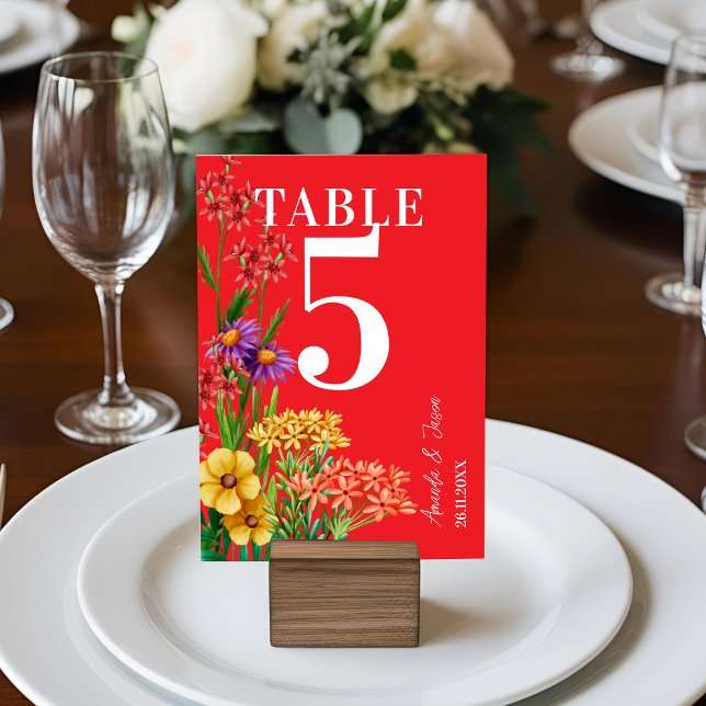 Carte De Remerciements Boho Purple Orange Fleur sauvage Mariage Numéro de (Purple Orange Wildflowers Wedding Table Number)