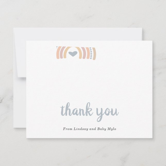 Carte De Remerciements Boho Rainbow Blue Heart Cute Boy Baby shower (Devant)
