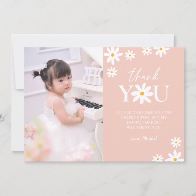 Carte De Remerciements Boho Retro Blush Rose Daisy Girl Birthday Photo (Devant)