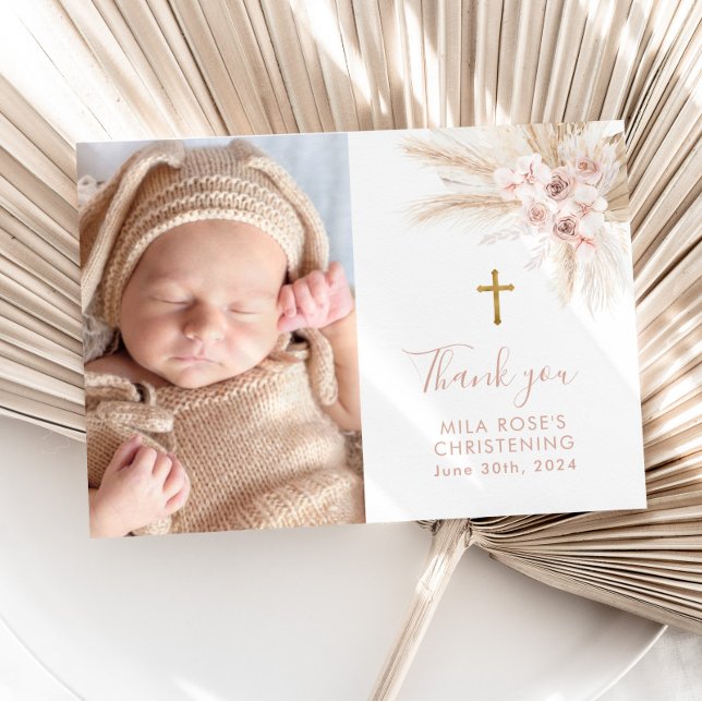 Carte De Remerciements Boho Rose Floral Girls Baptême Christening (Créateur téléchargé)