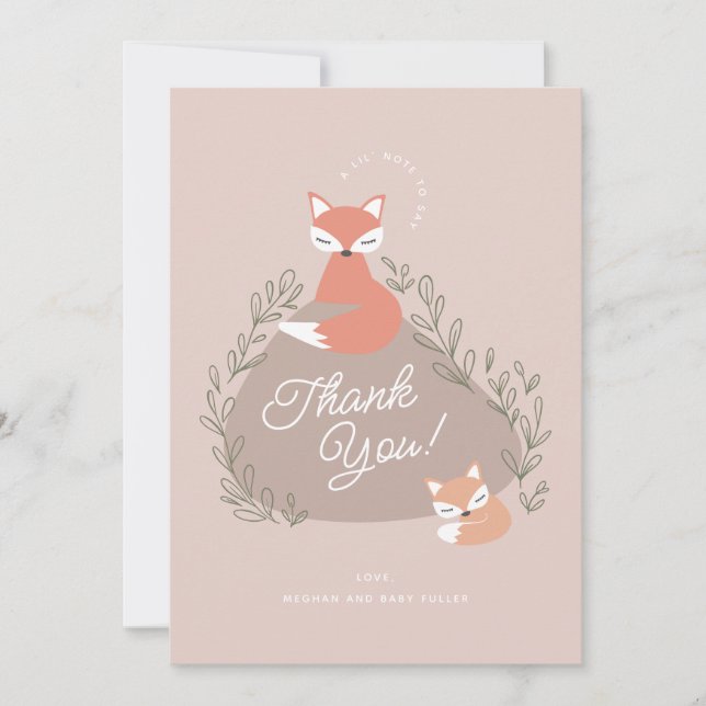 Carte De Remerciements Boho rose pâle Boho bois renards Baby shower plat (Devant)