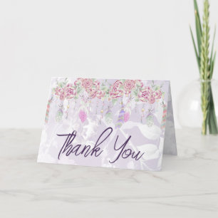 Carte De Remerciements Boho Rose & plumes aquarelle Floral