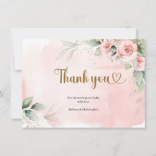 Carte De Remerciements Boho rose rose floral vert eucalyptus or oval