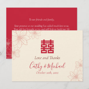 Carte De Remerciements Boho rouge et beige floral mariage chinois