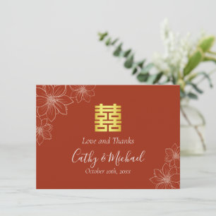 Carte De Remerciements Boho rouge moderne floral mariage chinois