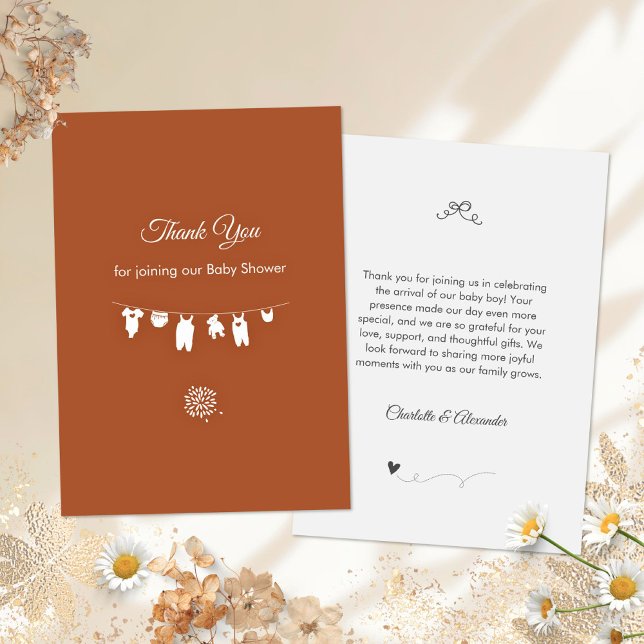 Carte De Remerciements Boho rouille minimaliste Baby shower neutre pour l (Minimalist Rust Gender Neutral Boho Baby Shower Thank You Card ©Susanne Sachers - Sunny Mind 🌞)