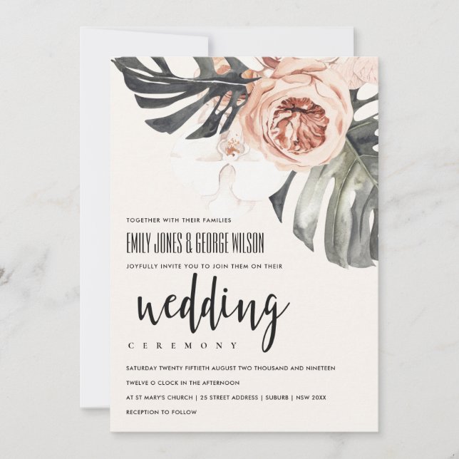 CARTE DE REMERCIEMENTS BOHO RUST FLORAL MONSTRERA LEAF MARIAGE INVITER (Devant)
