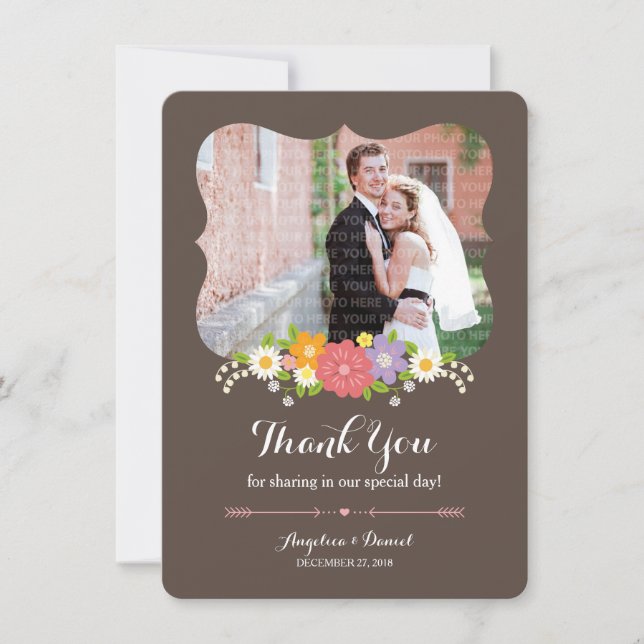 Carte De Remerciements Boho Rustic Floral Mariage (Devant)