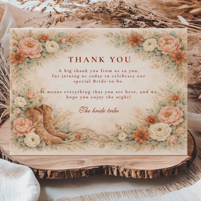 Carte De Remerciements Boho Rustic Western Bridal Shower (Créateur téléchargé)