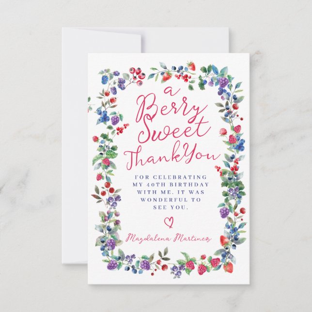Carte De Remerciements Boho Rustique Anniversaire 40 ans Eté Baie À Plat (Devant)