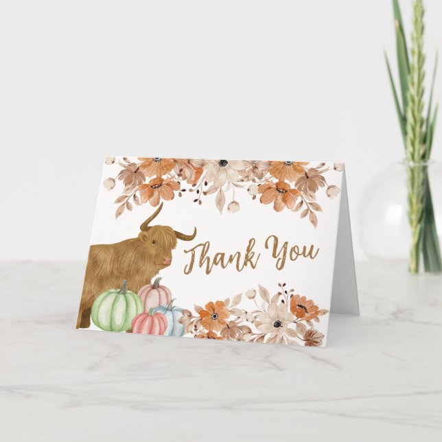 Carte De Remerciements Boho Rustique Boho Floral Highland Baby shower de  (Devant)