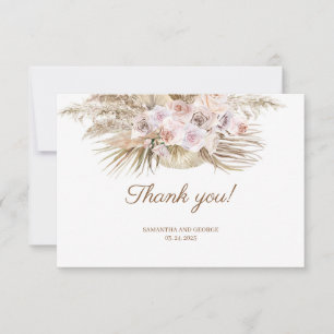 Carte De Remerciements Boho Séché Palm Pampas Herbe Orchidée Rose Dusty