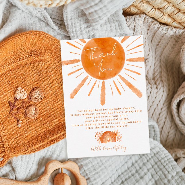 Carte De Remerciements Boho soleil arc-en-ciel orange baby shower (Créateur téléchargé)
