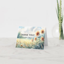 Carte De Remerciements Boho Sunflower Watercolor Mariage campagnard rusti