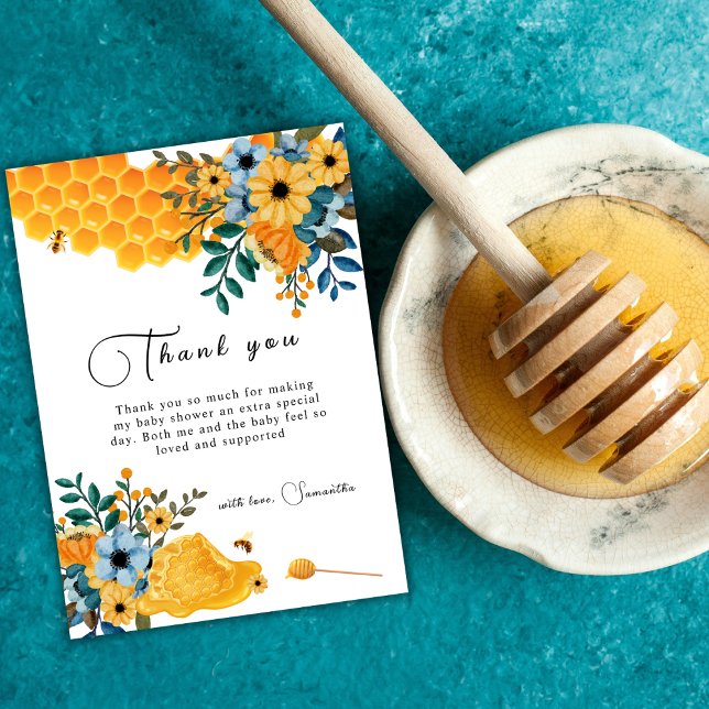 Carte De Remerciements Boho Sweet Honey Bee Baby shower Floral (Modern Sweet Honey Bee Floral Baby Shower Thank You Card)