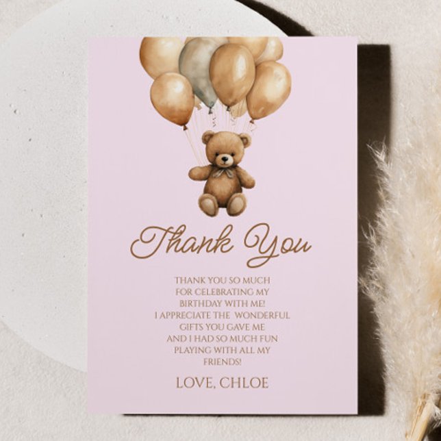Carte De Remerciements Boho Teddy Bear Beary Première fête d'anniversaire (Créateur téléchargé)