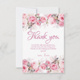 Carte De Remerciements Boho Teddy Bear Girl Pink Bear Floral Birthday