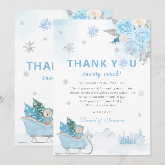 Carte De Remerciements Boho Teddy Bear Snowflake Baby shower d'hiver (Devant / Derrière)