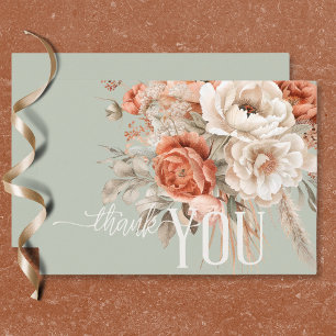 Carte De Remerciements Boho Terracotta Pêche & Crème Floral Vert Mariage