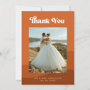 Carte De Remerciements Boho Terracotta Waves & Retro Typographie Mariage