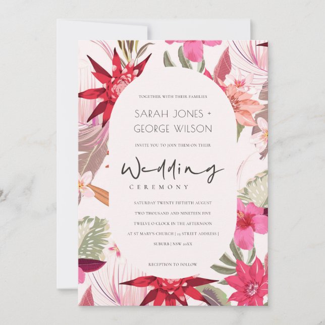 Carte De Remerciements Boho tropical Blush Floral Wedding Inviter (Devant)