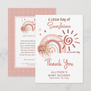 Carte De Remerciements Boho Un petit rayon de soleil Baby shower fille