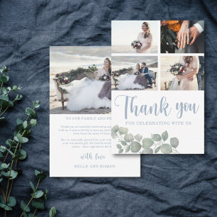 Carte De Remerciements Boho Watercolor Eucalyptus Dusty Mariage bleu