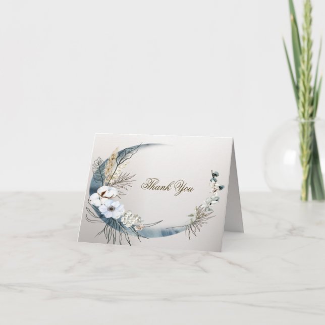 Carte De Remerciements Boho White Orchidée Fleurs Blue Moon Elegant Party (Devant)
