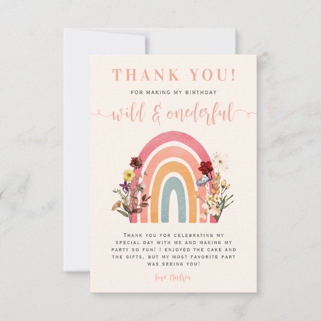 Carte De Remerciements Boho Wild & Onederder Fleur sauvage Rainbow Annive (Devant)