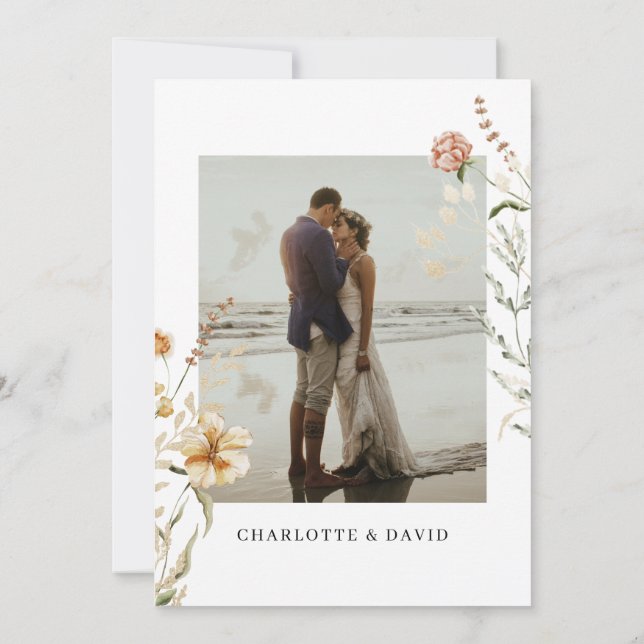 Carte De Remerciements Boho Wildflowers Photo Baby Shower de Mariée (Dos)