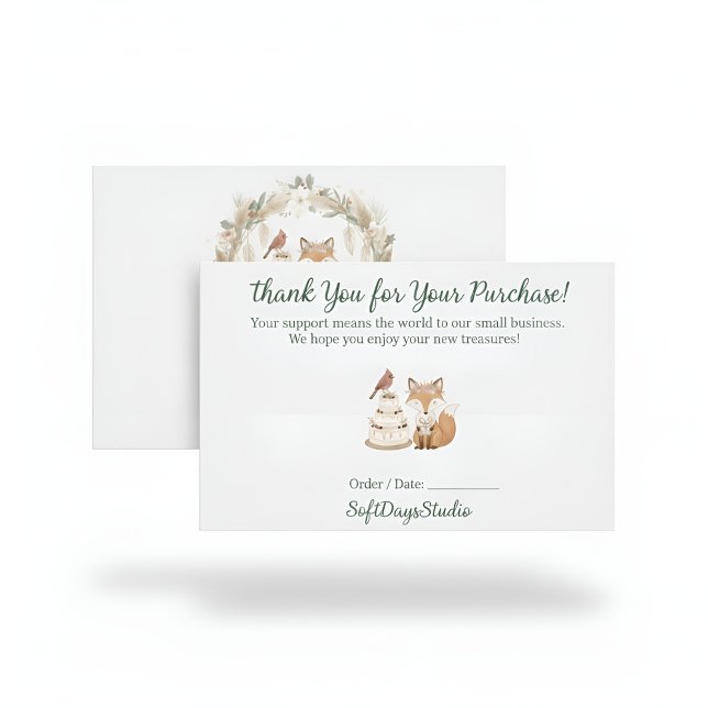Carte De Remerciements Boho Woodland Fox Small Business Thank You Card (Créateur téléchargé)
