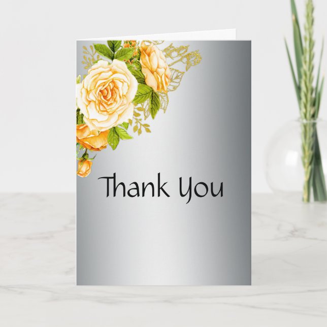 Carte De Remerciements Boho Yellow Roses Mariage en argent (Devant)