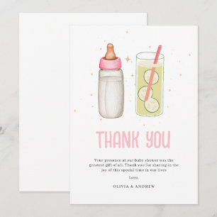 Carte De Remerciements Boire et Voir, Bienvenue Bébé Fille, Fête Nouveau