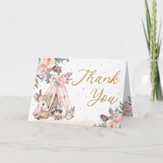 Carte De Remerciements Bois Animaux Boho Baby shower tribal Boho Annivers (Devant)