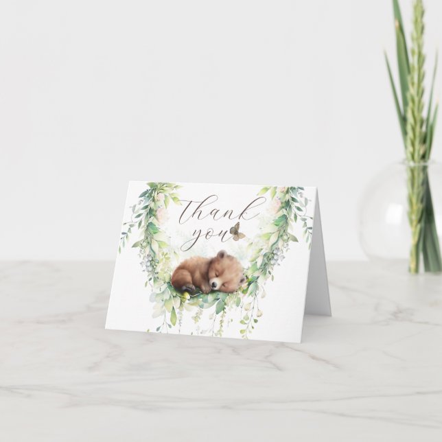 Carte De Remerciements Bois Animaux Forêt Végétation Bébé Garçon Douche (Devant)