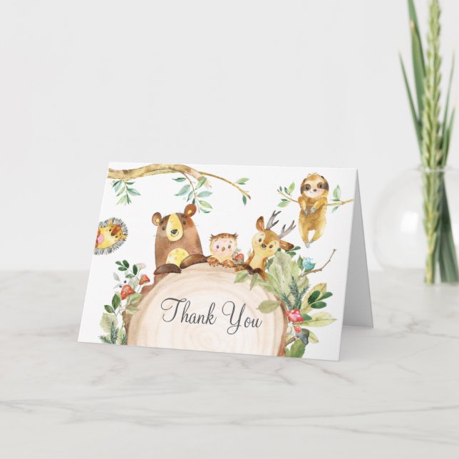 Carte De Remerciements Bois Animaux Végétation Baby shower d'anniversaire (Devant)
