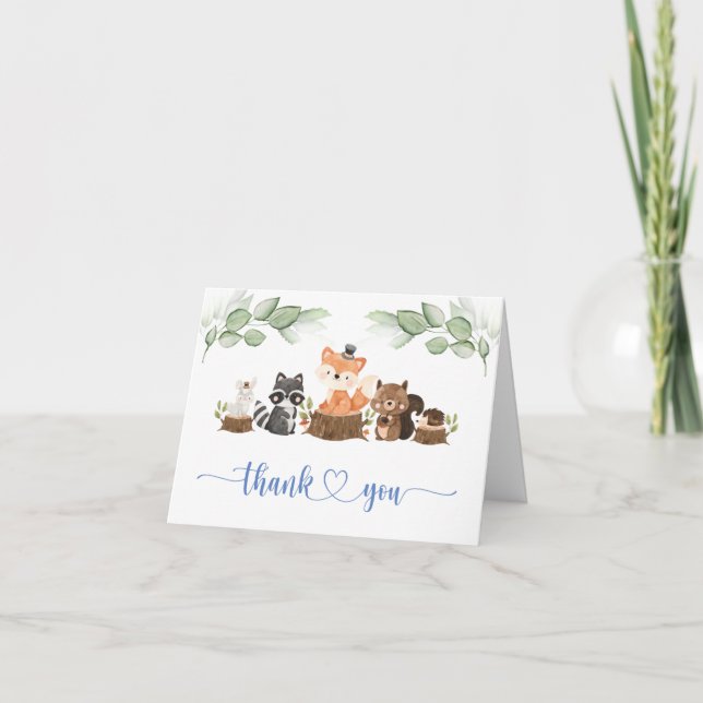 Carte De Remerciements Bois Aquarelle animale Baby shower de verdure (Devant)