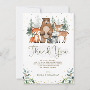 Carte De Remerciements Bois Bébé Animaux Végétation Pins d'Or Arbres