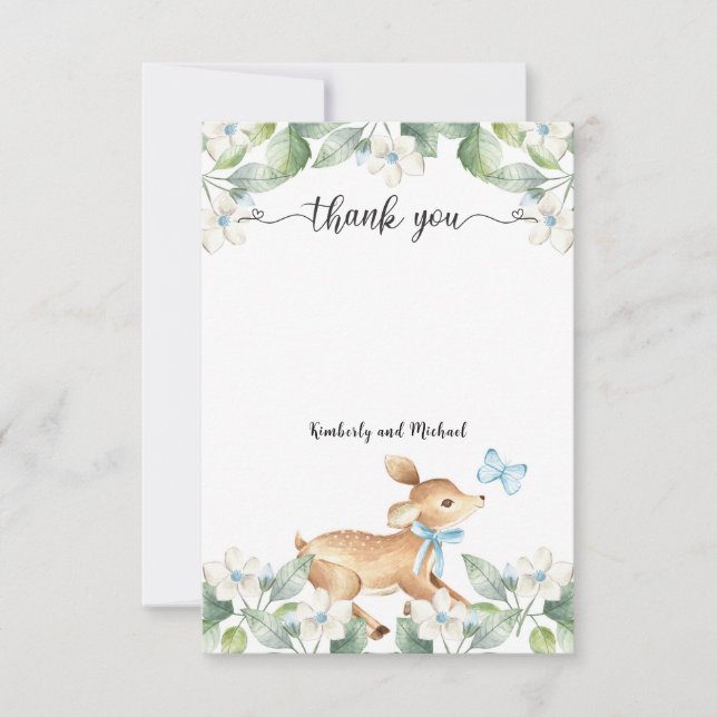 Carte De Remerciements Bois Bébé Cerf Anniversaire | BABY SHOWER (Devant)